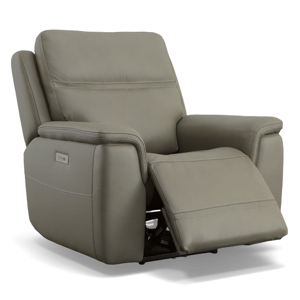 Sawyer Leather Power Recliner with Power Headrest & Lumbar in Grey