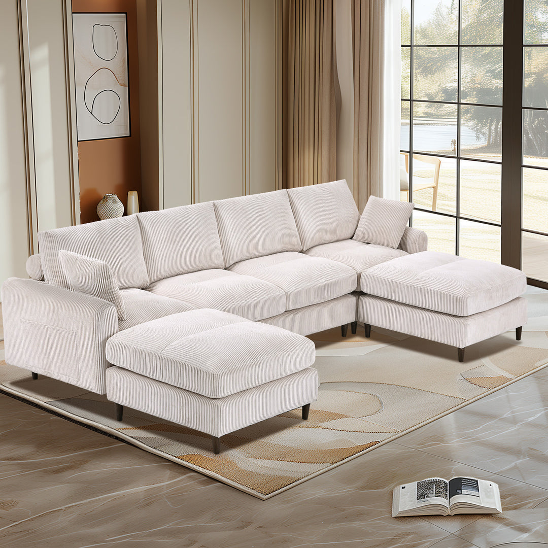 Modern Corduroy Convertible Sectional Sofa with Pillow