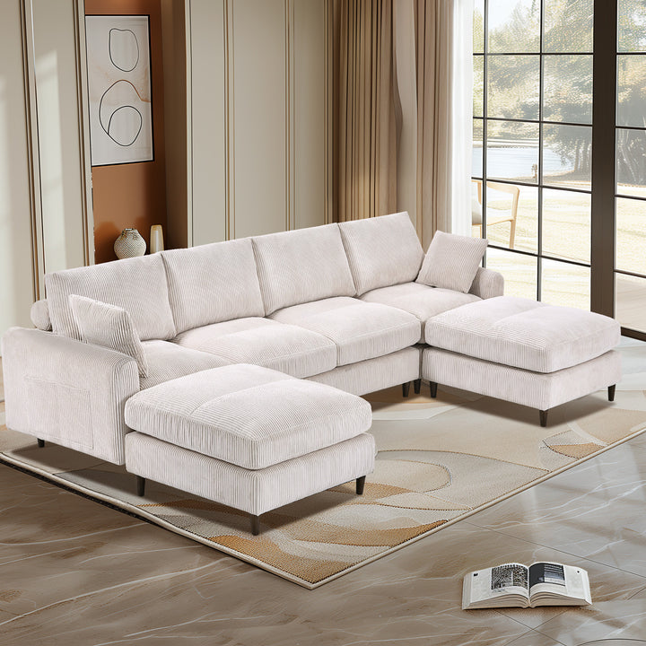 Modern Corduroy Convertible Sectional Sofa with Pillow