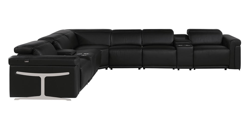 DivanItalia 1126 8-Piece L-Shaped Sectional Sofa in Top Grain Italian Leather with 4 Power Recliners & Power Headrests - Black