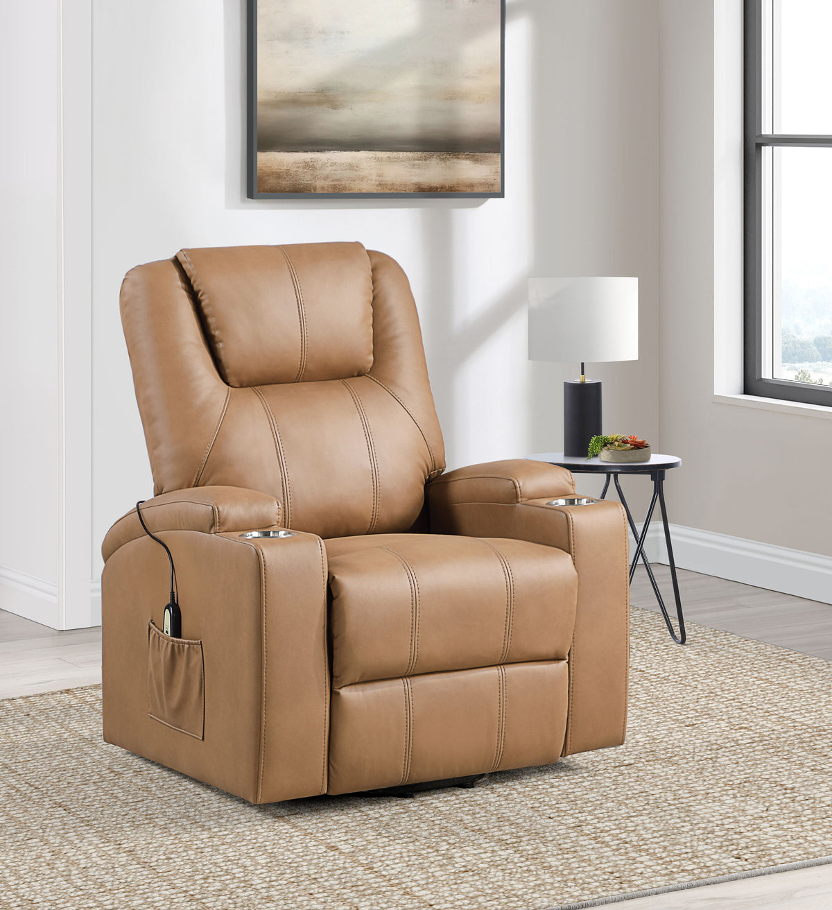 Armstrong - Upholstered Power Lift Massage Recliner - Camel