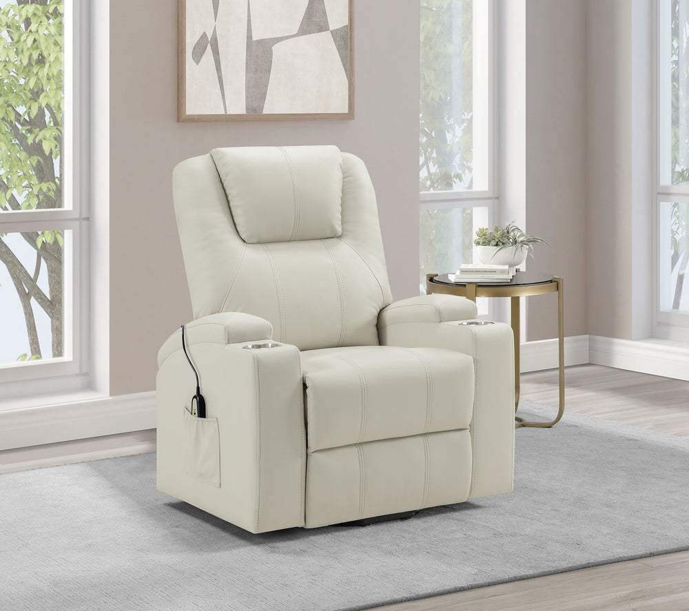 Armstrong - Upholstered Power Lift Massage Recliner - Ivory