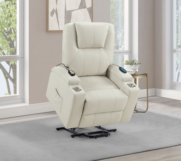 Armstrong - Upholstered Power Lift Massage Recliner - Ivory