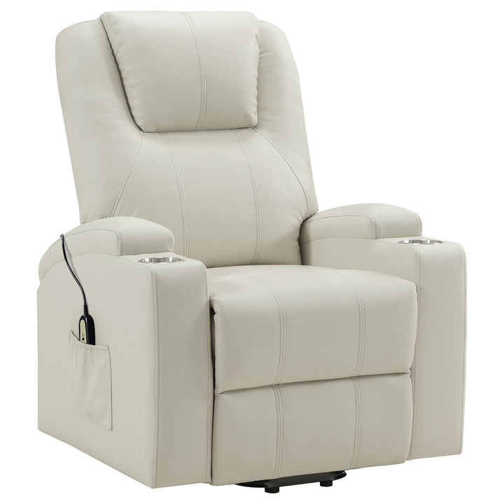 Armstrong - Upholstered Power Lift Massage Recliner - Ivory