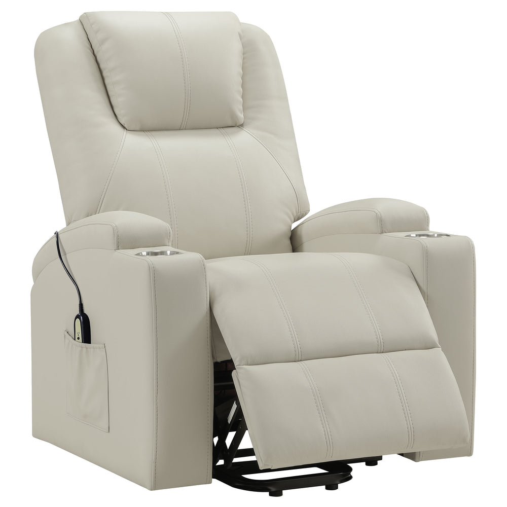 Armstrong - Upholstered Power Lift Massage Recliner - Ivory