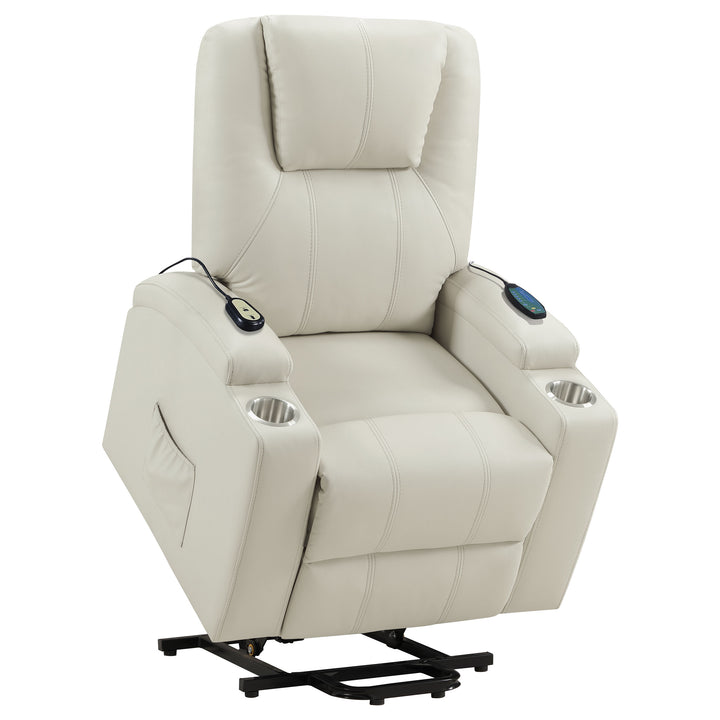 Armstrong - Upholstered Power Lift Massage Recliner - Ivory