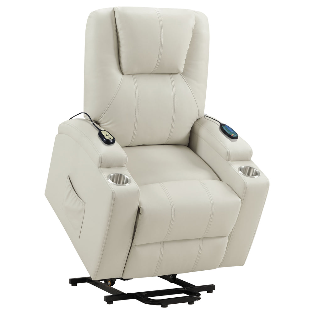Armstrong - Upholstered Power Lift Massage Recliner - Ivory