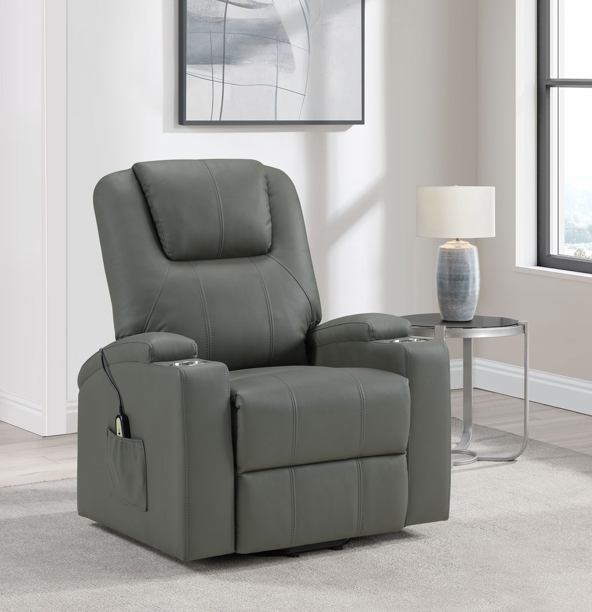 Armstrong - Upholstered Power Lift Massage Recliner - Gray