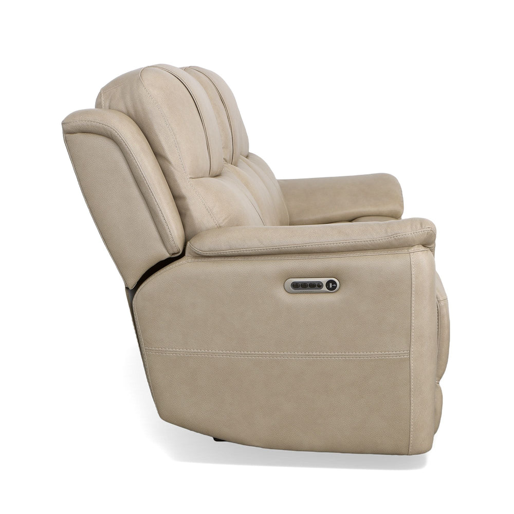 Crew Leather Power Reclining Sofa with Power Headrests & Lumbar in Pebble