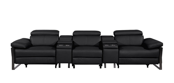 DivanItalia 1246 Modular Power Triple Reclining Dual Console Sofa with Power Reclining Headrests – Top Grain Italian Leather - Black