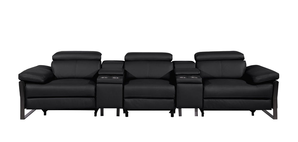 DivanItalia 1246 Modular Power Triple Reclining Dual Console Sofa with Power Reclining Headrests – Top Grain Italian Leather - Black