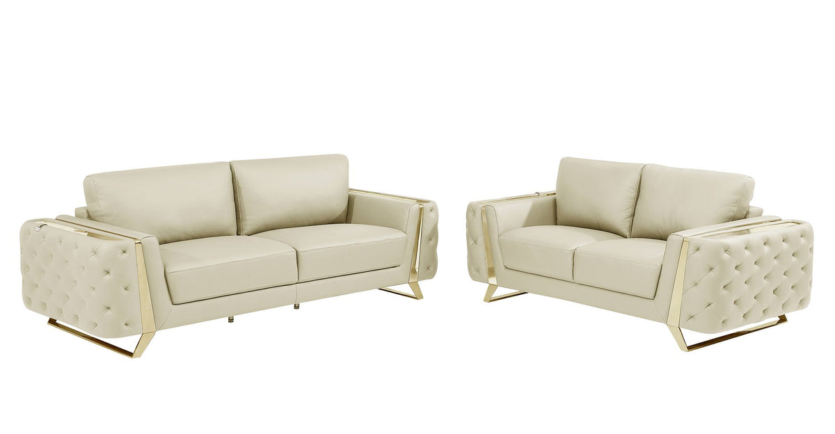 DivanItalia 1050 2-Piece Sofa Set in Top-Grain Italian Leather - Beige