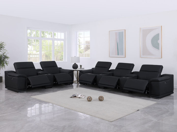 DivanItalia 9762 8-Piece Modular Power Reclining Sofa and Console Loveseat Set with Top Grain Italian Leather - Black