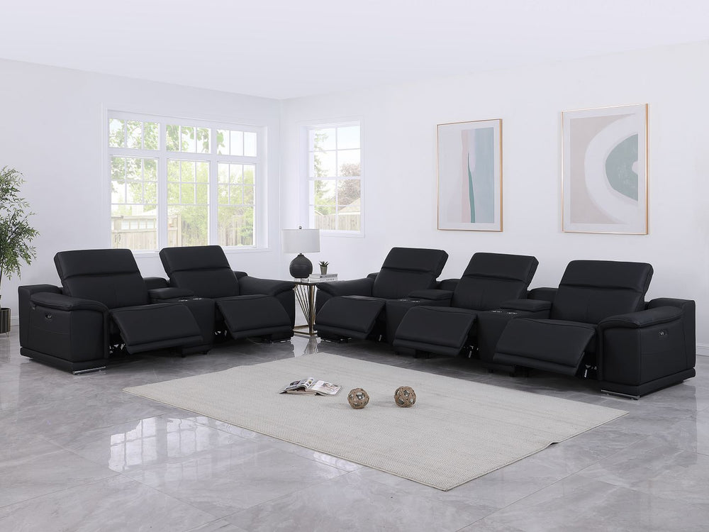 DivanItalia 9762 8-Piece Modular Power Reclining Sofa and Console Loveseat Set with Top Grain Italian Leather - Black