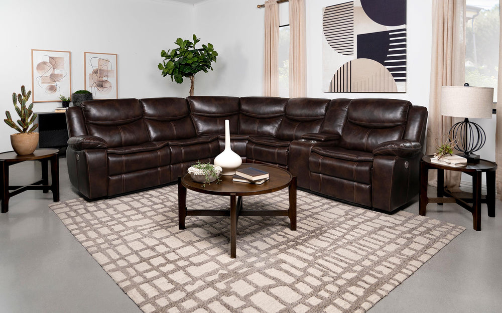 Coaster Furniture 610190P Sycamore Upholstered Power Reclining Sectional Sofa Brown