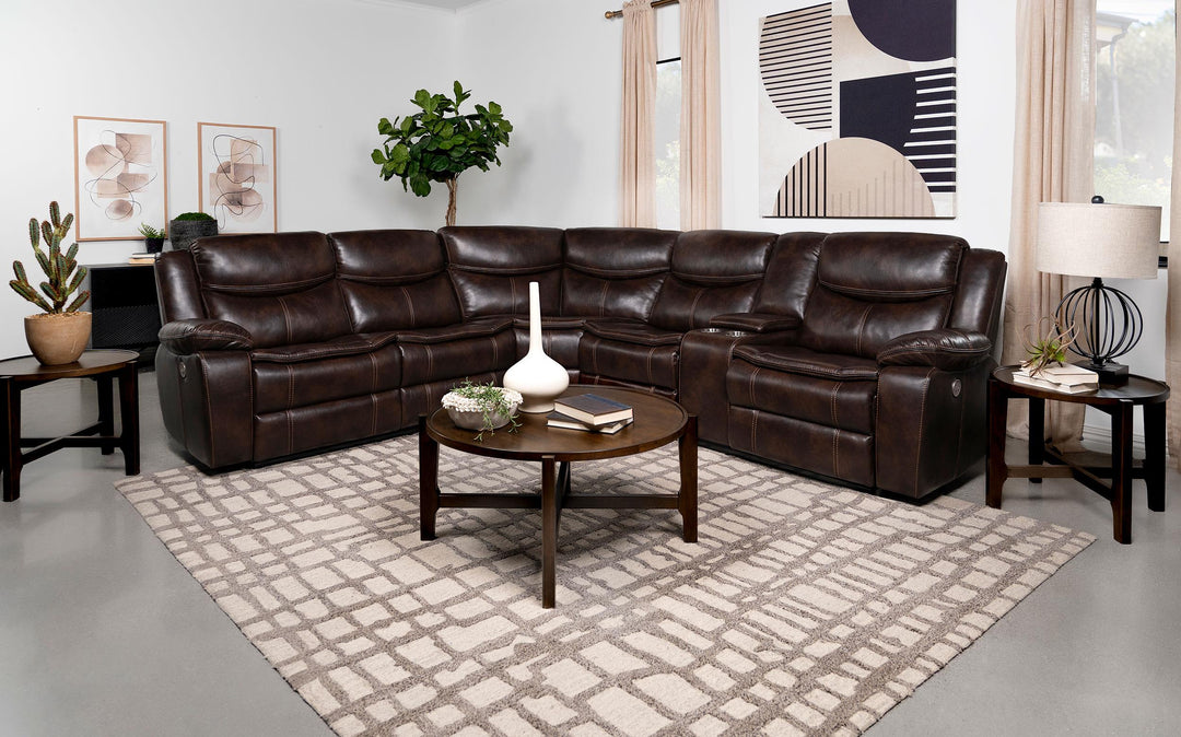 Coaster Furniture 610190P Sycamore Upholstered Power Reclining Sectional Sofa Brown