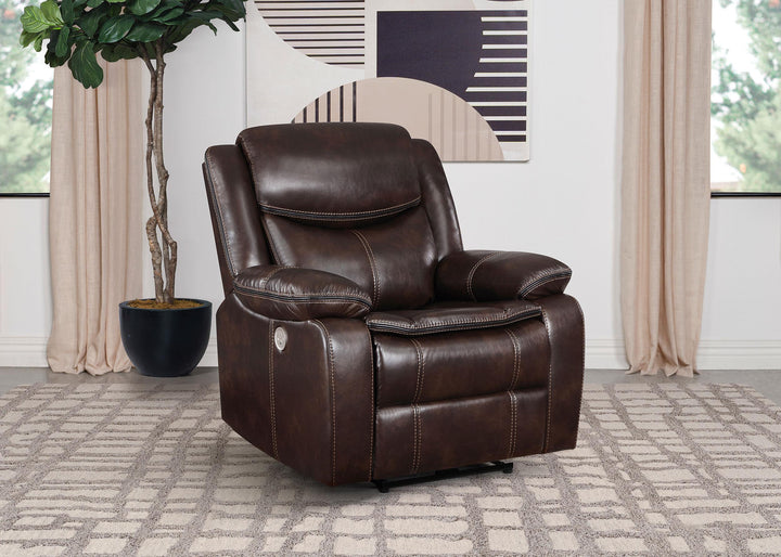 Coaster Furniture 610193P Sycamore Upholstered Power Recliner Chair Dark Brown