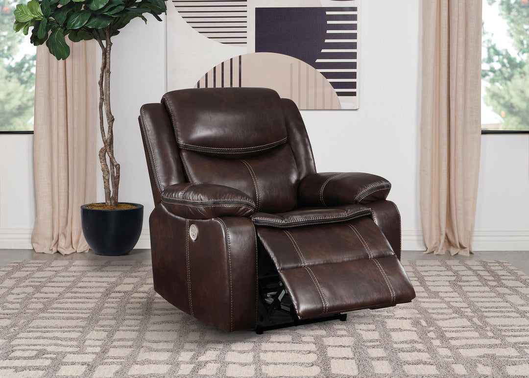Coaster Furniture 610193P Sycamore Upholstered Power Recliner Chair Dark Brown