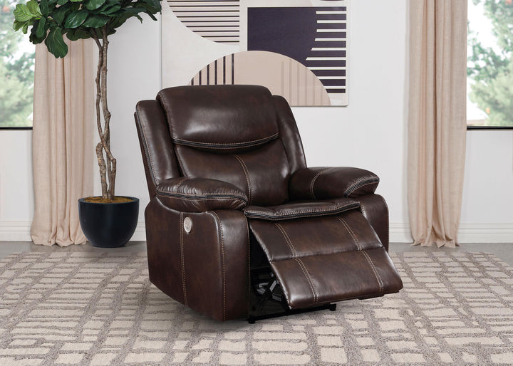 Coaster Furniture 610193P Sycamore Upholstered Power Recliner Chair Dark Brown