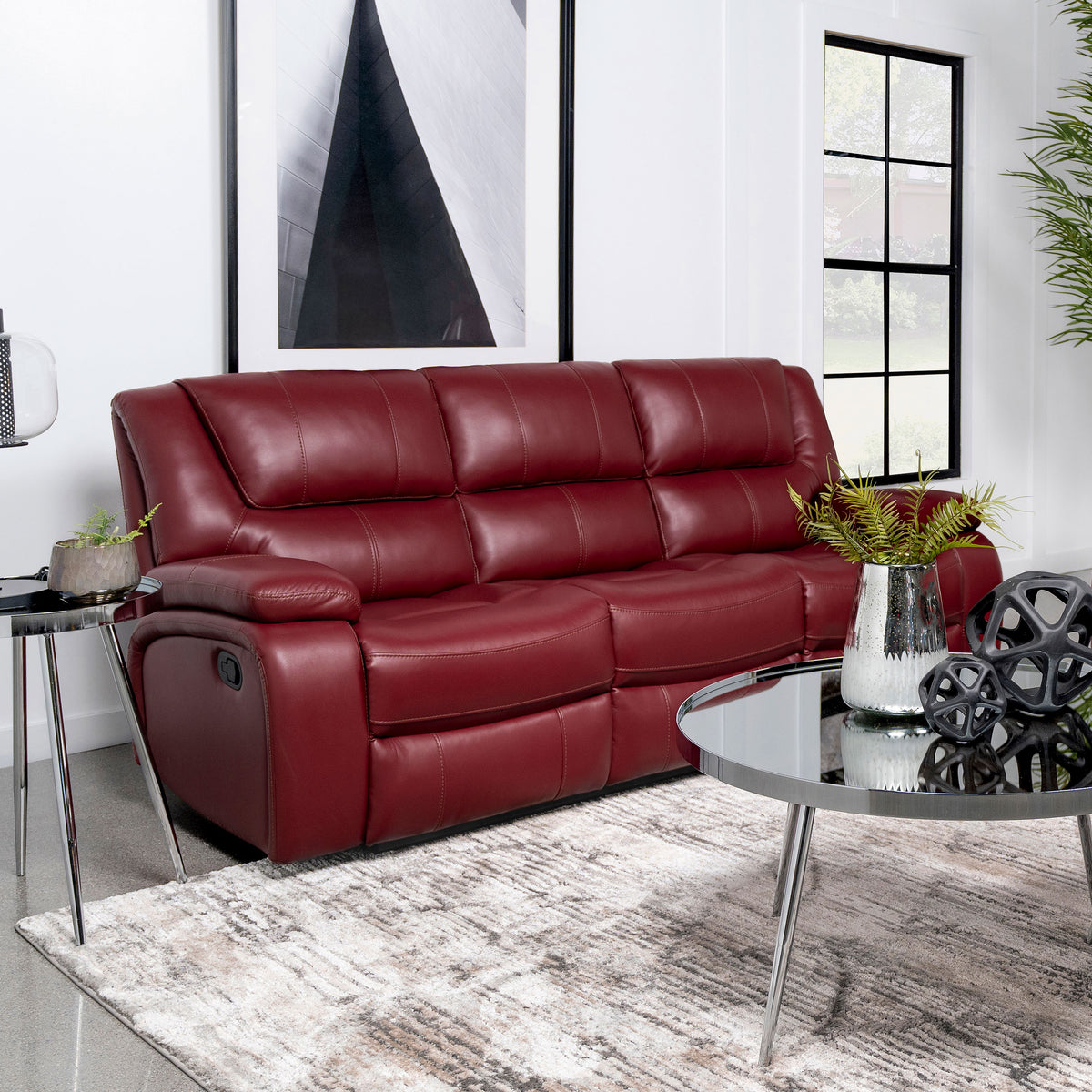 Camila - Upholstered Motion Reclining Sofa - Red