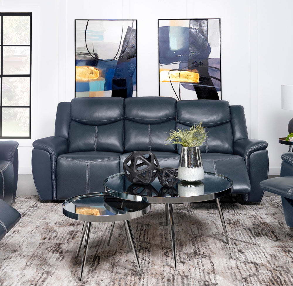 Sloane - Upholstered Padded Arm Reclining Sofa - Blue