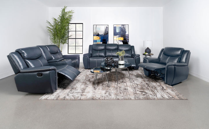 Coaster Furniture 610271 Sloane Upholstered Padded Arm Reclining Sofa Blue