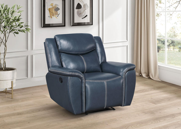 Coaster Furniture 610273 Sloane Upholstered Padded Arm Recliner Chair Blue