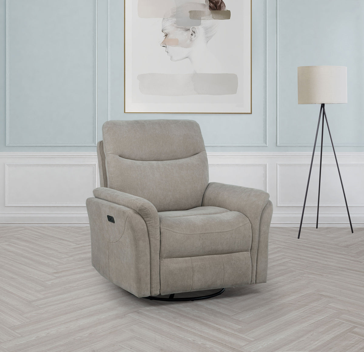 Adler - Upholstered Power Swivel Glider Recliner - Ivory