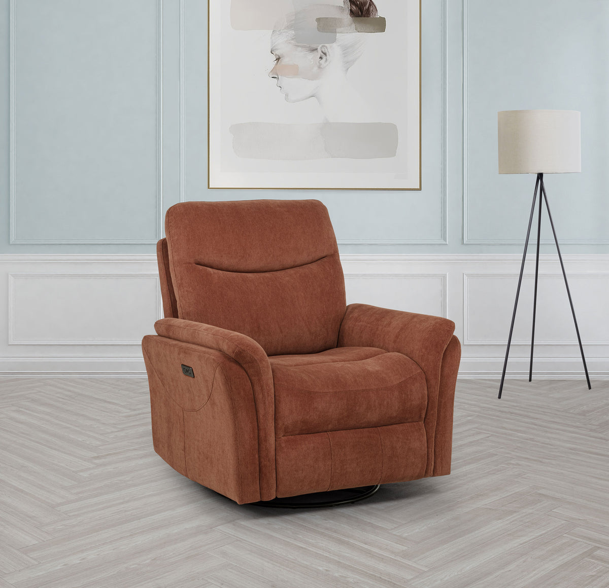 Adler - Upholstered Power Swivel Glider Recliner - Rust