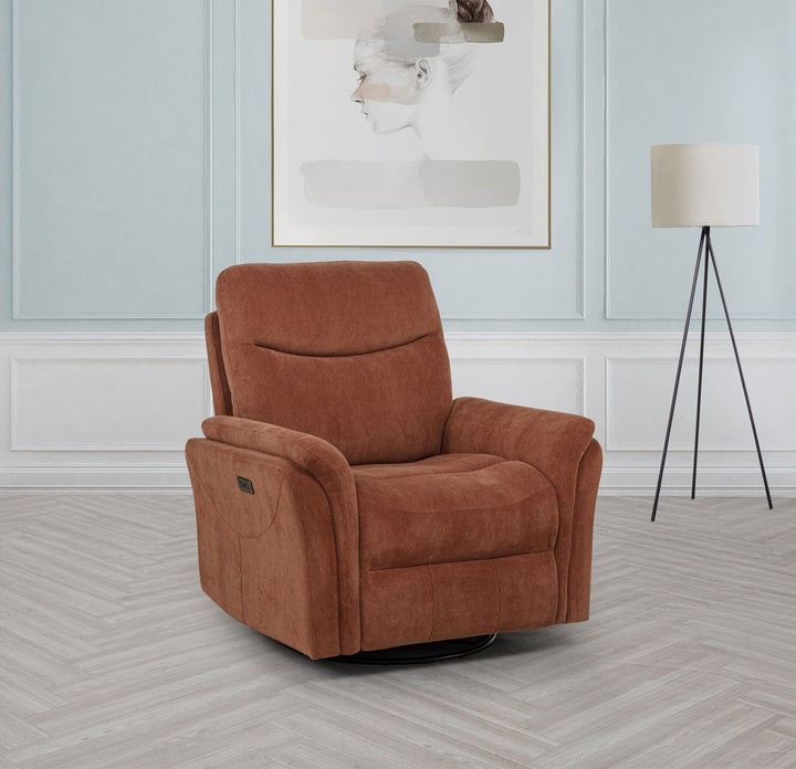 Adler - Upholstered Power Swivel Glider Recliner - Rust