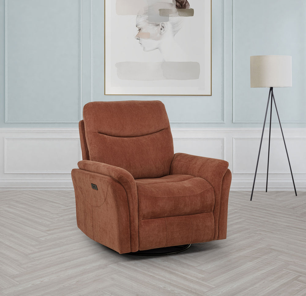 Adler - Upholstered Power Swivel Glider Recliner - Rust