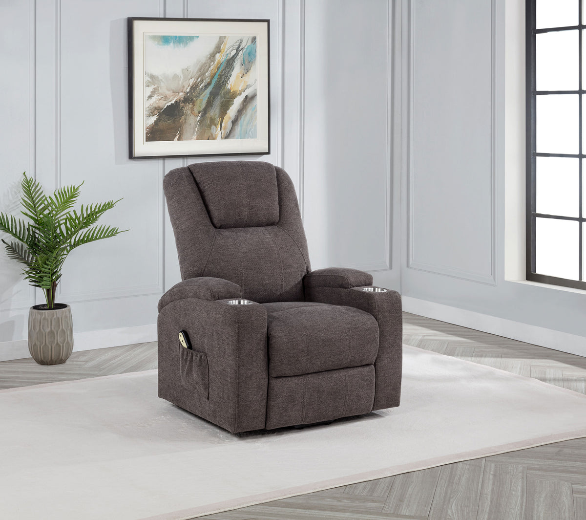 Louie - Chenille Upholstered Power Lift Massage Chair - Brown
