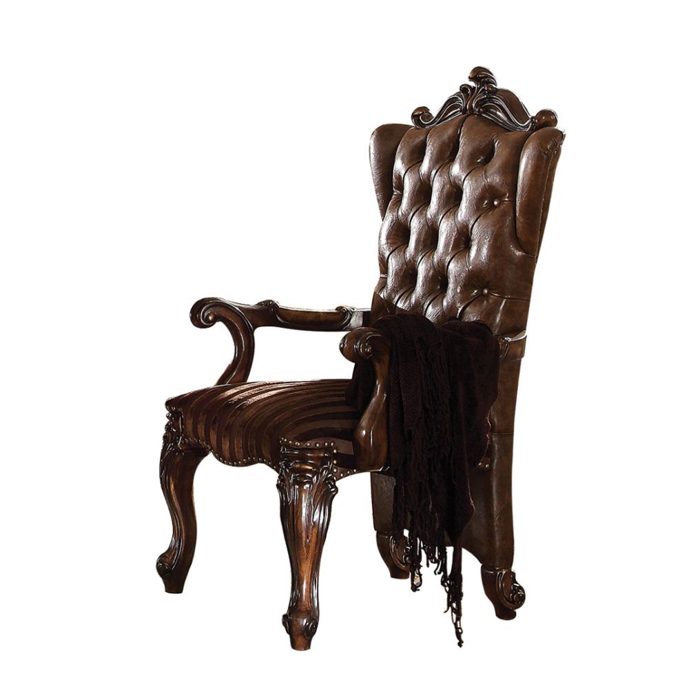 Versailles Arm Chair (Set of 2) - Two Tone Light Brown Leatherette & Cherry Oak