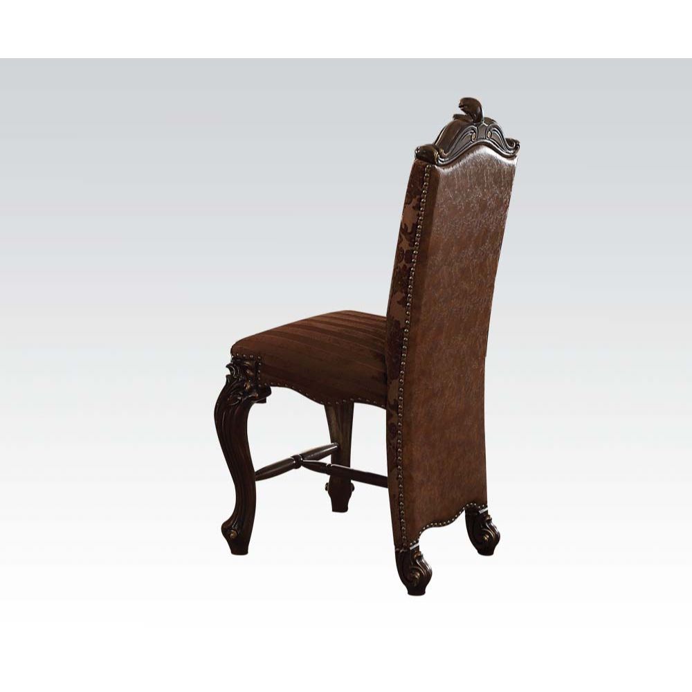 Versailles Counter Height Chair (Set-2) in Two Tone Light Brown Leatherette/Fabric & Cherry Oak