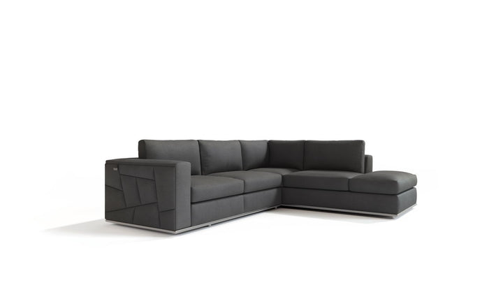 DivanItalia 998 Right Arm Facing Sectional in Top-Grain Italian Leather - Dark Gray