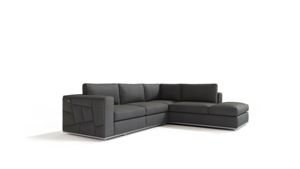 DivanItalia 998 Right Arm Facing Sectional in Top-Grain Italian Leather - Dark Gray