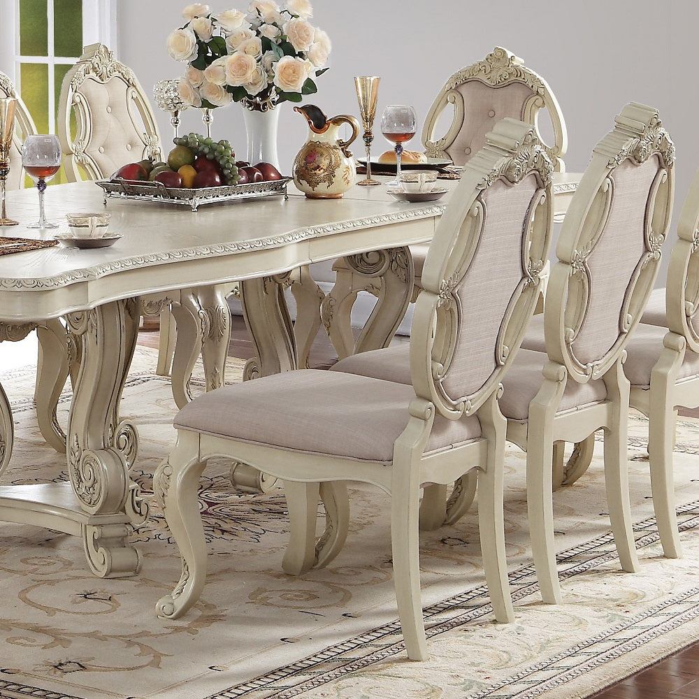 Ragenardus Side Chair (Set-2) in Fabric & Antique White Finish