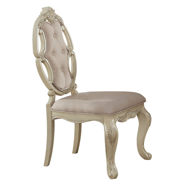 Ragenardus Side Chair (Set-2) in Fabric &amp; Antique White Finish