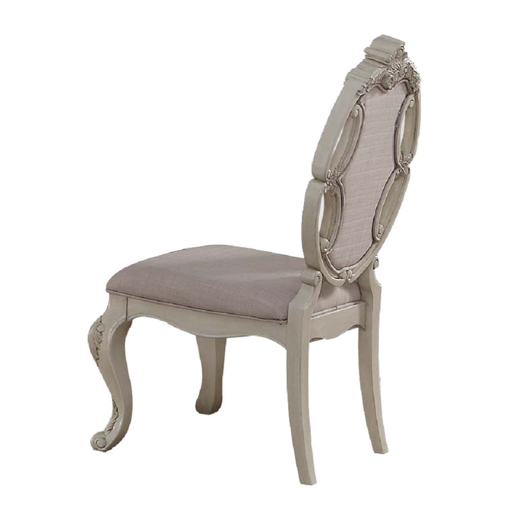Ragenardus Side Chair (Set-2) in Fabric &amp; Antique White Finish