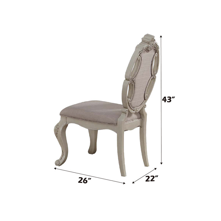 Ragenardus Side Chair (Set-2) in Fabric &amp; Antique White Finish