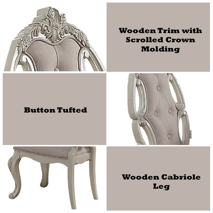 Ragenardus Side Chair (Set-2) in Fabric &amp; Antique White Finish