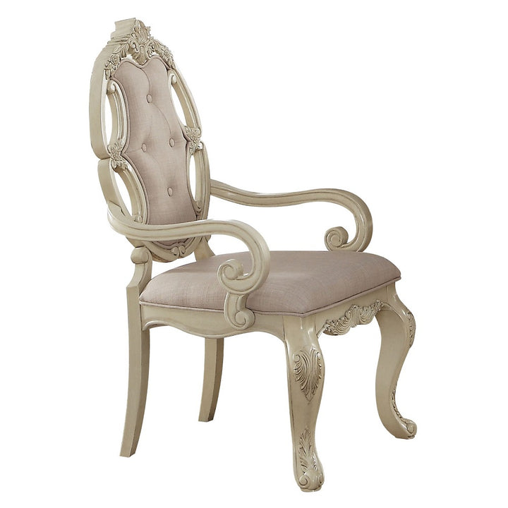 Ragenardus Arm Chair (Set-2) in Fabric &amp; Antique White Finish