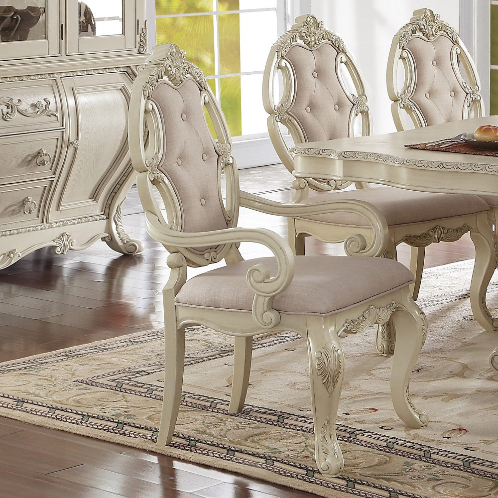 Ragenardus Arm Chair (Set-2) in Fabric & Antique White Finish