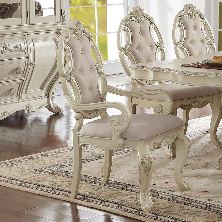 Ragenardus Arm Chair (Set-2) in Fabric &amp; Antique White Finish