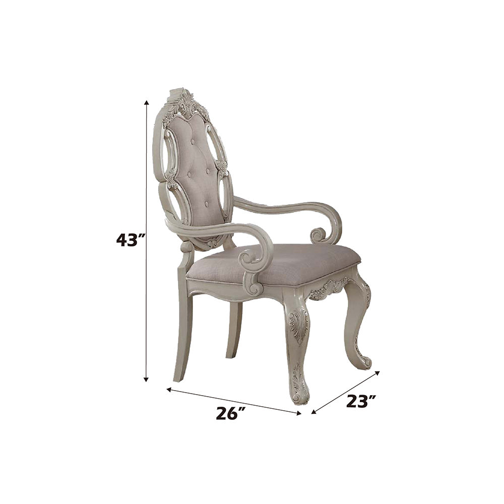 Ragenardus Arm Chair (Set-2) in Fabric & Antique White Finish
