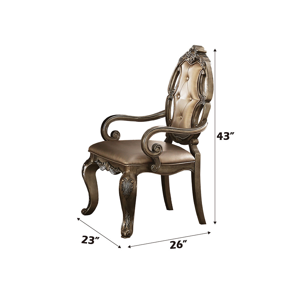 Ragenardus Arm Chair (Set-2) in Vintage Synthetic Leather & Vintage Oak Finish
