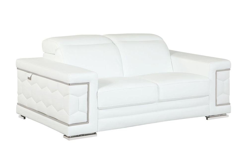 DivanItalia 692 Loveseat with Adjustable Headrest in Top-Grain Italian Leather - White