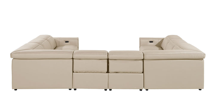 DivanItalia 1224 8-Piece U-Shaped Sectional Sofa in Top Grain Italian Leather with 4 Power Recliners &amp; Power Headrests – No Console - Beige