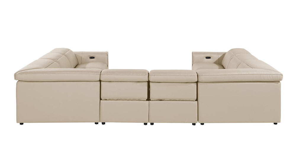 DivanItalia 1224 8-Piece U-Shaped Sectional Sofa in Top Grain Italian Leather with 4 Power Recliners & Power Headrests – No Console - Beige