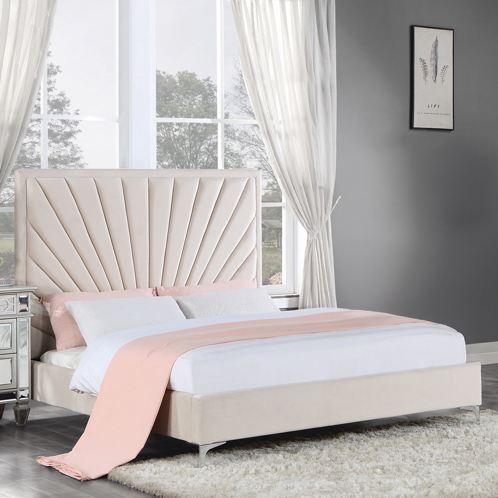 Faiz - Queen Bed - Beige Velvet